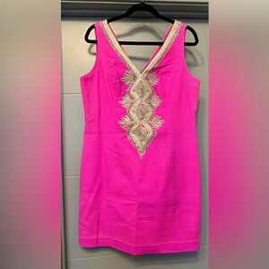 Lilly Pulitzer Hot Pink & Gold Shift Dress - Size 12